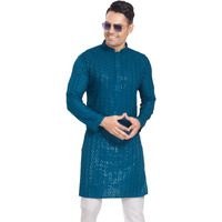 Divisive Men's Embroidered Cotton Blend Only Slim Fit Kurta (Dkrt376_M_Teal)