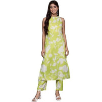 Varanga Women Lime Green Halter Neck Kurta With Bottom