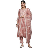 Varanga Women Mauve Embroidered Kurta Paired With Tonal Trouser And Dupatta  Elegant & Comfortable Ethnic Wear For Women, Perfect For Special Occasions