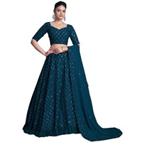 Fashion Basket Georgette Embroidery Work Lehenga Set For Women. (Turquoise)