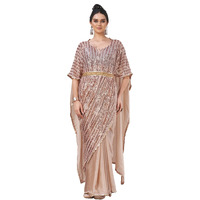 Womanista Women's Satin Kaftaan Saree With Belt (Ti6799_Beige)