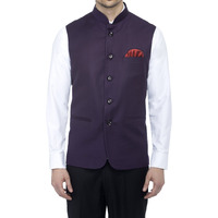 Favoroski Bandhgala Sleeveless Jackets Ethnic Men's Wear Waistcoat (Violet_44)