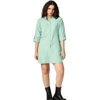 Greciilooks Western Dress For Women| Shirt Collar Solid A-Line Dress| Plus Roll Tab Sleeve Shirt Dress| Women's Comfort Summer Dress| Dress Perfect For Outing (Large, Light Orange)
