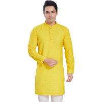 Divisive Men's Sequince Embroidered Cotton Blend Only Slim Fit Kurta (Dkrt571_Xxl_Yellow)