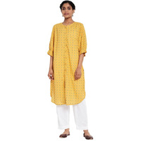 Fabindia Women's Cotton Regular Kurta (10714092Yl_Yellow_Xl)