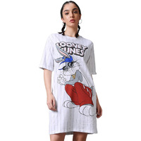 Bewakoof Heavy Duty 1.0 Official Looney Tunes Merchandise Women's Graphic Printed Oversized Dress_589795_White_L