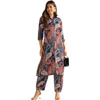 Dhruvi Trendz Womens Rayon Co-Ord Set Regular Fit Co-Ord Set (Dt-W1800&Tr856_Blue_M)