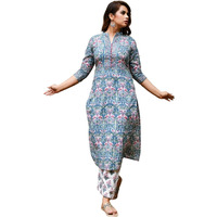 Dhruvi Trendz Womens Cotton Blend Women Kurta Set Regular Fit Regular (Dt-K2712&P134_Turquoise_3Xl)