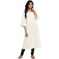 Fabindia Women Woven Slim Fit Long Kurta Cotton_S White