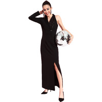 Miss Chase Women's Black Solid Asymmetric Sequined Maxi Dress (Mcaw21D13-37-62-06, Black, Xl)