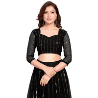 Fashion Basket Women's Black Color Embroidery Sequence Work Semi Stitched Lehenga Choli