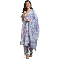 Leriya Fashion Cotton Alia Cut Kurta Set For Women| Alia Cut Anarkali Set For Women | Embroidery Kurta Set For Women| Kurta & Pant Set For Women. (X-Large, Purple),Blue