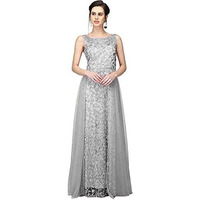Patlani Women's Net Fit And Flare Knee Length Dress (All Over-New_Grey_Xl