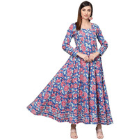 Idalia Royal Blue Hand Block Floral Print Anarkali Dress