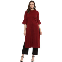 Idalia Maroon Straight 3/4 Sleeve Cotton Kurta For Women