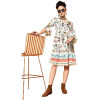 Ishin Women's Knee Length Cotton Printed Floral White Empire Dress Inwdr0241_Wh_Xs_White