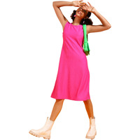 Popwings Women Casual Pink Rib Knee Length A-Line Dress Dress For Women | Stylish Dress For Women