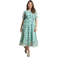 Preneum Women's Maxi Fit & Flare Print Georgette Regular Sleeves Casual |Summer |Latest Style |Festival & Occasion Maxi Gown(Maxi-N-30_S) Sky Blue