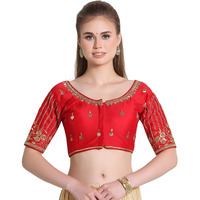 Pujia Mills Women's Readymade Bridal Embroidery Blouse Multi Coding Maggam Work Moti Work Indian Ethnic Designer Stitched Readymade Saree Half Sleeve Red Blouse For Women For Saree Lehenga Choli
