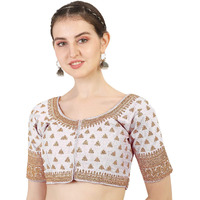 Pujia Mills Women's Silk Embroidery Sequins Work Readymade Saree Blouse