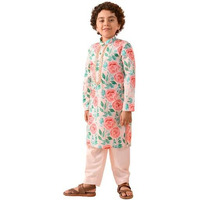 Pspeaches Boys Floral Printed Pure Cotton Kurta With Pyjamas