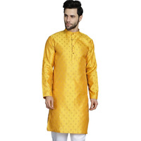 Jompers Men's Mustard Woven Design Silk Blend Kurtas (Mustard, Xxl)
