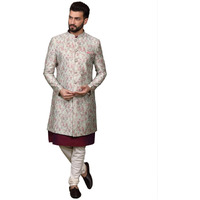 Kisah Men's Ethnic Wear Silk Blend Woven Design Regular Fit Multi-Purple Kurta Indo-Western Sherwani Set Indo-Western|38