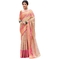 Satrani Women's Silk Banarasi Jacquard Saree With Unstitched Blouse Piece (3927S452N_Rani Pink & Golden)