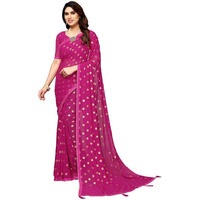 Satrani Women's Georgette Foil Printed & Lace Saree With Unstitched Blouse Piece (3184S2263Na_Rani Pink2)