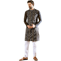 See Designs Men Full Sleeve Black Cotton Pintex Design Sequins Mandarin Collar Side Slit Kurta - Sd2Kt_2457Xs