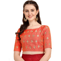 Oomph! Women's Indian Ethnic Wear Designer Zari Work Boat Neck Half Sleeve Readymade Non - Padded Blouse For Saree And Lehnga And Palazzos Or Skirts For A Fusion Twist.