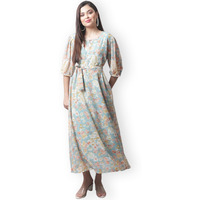 Preneum Women's Georgette A-Line Standard Length Dress (Maxi-21_Light Blue