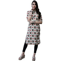 Pinkmint Elegant Printed Crepe Kurti's For Women's Ll Fashionable Kurti Ll Straight Round Neck Kurti (Pack Of 1) White