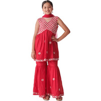 Pspeaches Girl's Silk Blend Sharara Set (Sha-Redchikankari-14-15Y_Red