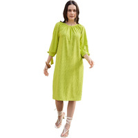 Purvaja Womens A-Line Below Knee Length Dress (Nisi-012-Lemon_Lime Yellow_Medium)