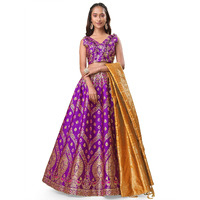 Purvaja Women's Jacquard Semi-Stitched Lehenga Choli (Veera-Wine_Wine_Free Size)