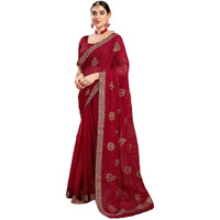 Satrani Women's Georgette Embroidery & Stone Work Saree With Unstitched Blouse Piece (4065S2824N_Rani Pink)