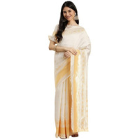 Satrani Women's Poly Silk Jacquard Saree With Unstitched Blouse Piece(2556S4006N_White & Gold)