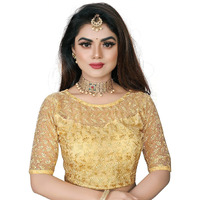 Pujia Mills Women's Shipali Net Work Half Sleeves Blouse (Shipli Patti_Chiku_38)