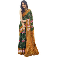 Satrani Women's Cotton Printed Ready To Wear Saree With Unstitched Blouse Piece (8Rs115N_Dark Green & Mustard4)
