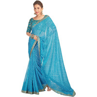 Satrani Women's Georgette Leheriya Printed Sequence Embroidery Lace Saree With Unstitched Blouse Piece (3667S2551N_Blue)