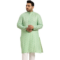 Sojanya Plus (Since 1958) Men's Cotton Blend Pista Green Printed Only Long Kurta