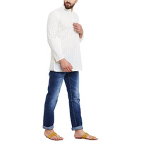 Sojanya (Since 1958 Men's Cream Pure Chicken Cotton Short Kurta