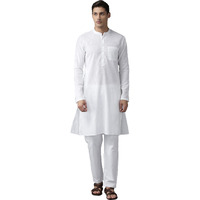 See Designs Men Cream Cotton Straight Kurta Set With Slub Effect With Pyjama - Sdkt100901L (Large)