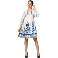 Stylum Women's Printed Rayon Flared Dress (Drsbluegrace36_Blue, S)