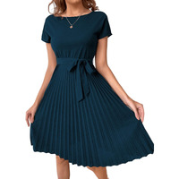 Tagas Women's Polyester Fit And Flare Knee-Length Dress (Op-3008_Teal_M)
