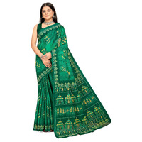Tamaira Fashion Women's Warli Printed Pure Cotton Mulmul Saree Without Blouse Piece(11582_Seagreen)