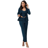 Selvia Women's Cuff Sleeve Lycra Collared Neck 3 Piece Blazer Co-Ords Dress(485Tk10674Nb-Xl_Teal)