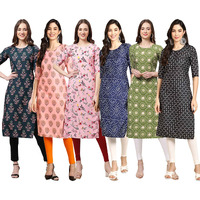 Pinkmint Women's Crepe Digital Print Straight Kurta [Pack Of 6] (Ckt-335-368-339-366-338-362-S)