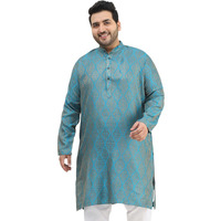 Sojanya Plus (Since 1958) Men's Jacquard Silk Teal Blue & Gold Only Long Kurta